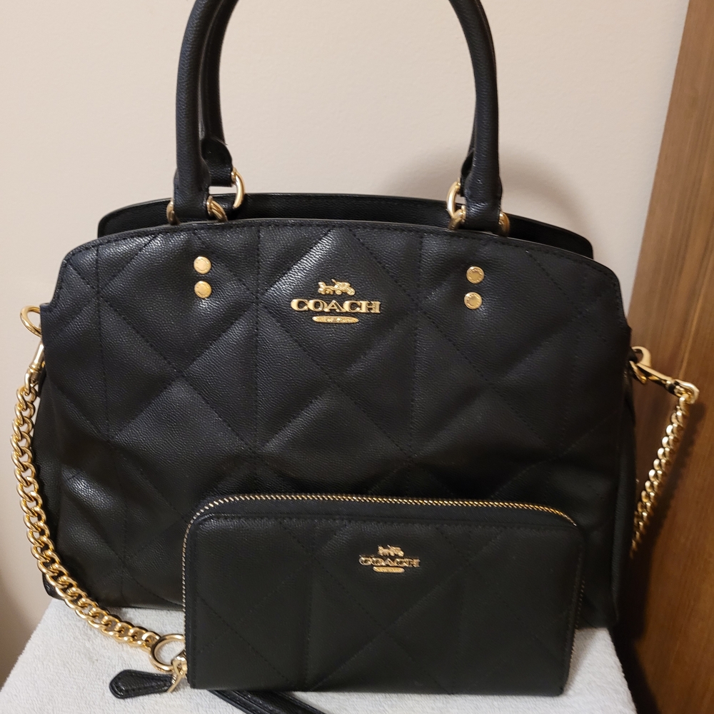 Coach Quilted Leather Satchel and Wallet Set in Black